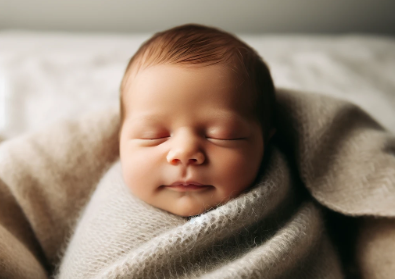 Billede af baby svøbt i tæppe
